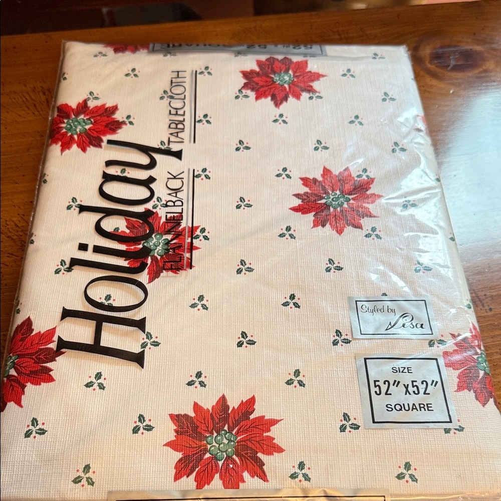 Holiday Tablecloth with Red Poinsettias